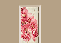 deursticker bloemen orchidee op licht hout