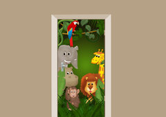 deursticker kinderen dieren in het bos