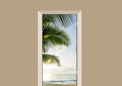 deursticker natuur tropisch strand met palmbomen