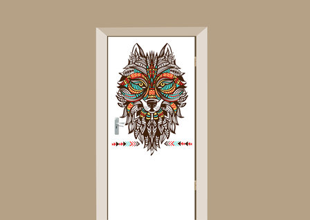 deursticker mohemian wolf multicolor