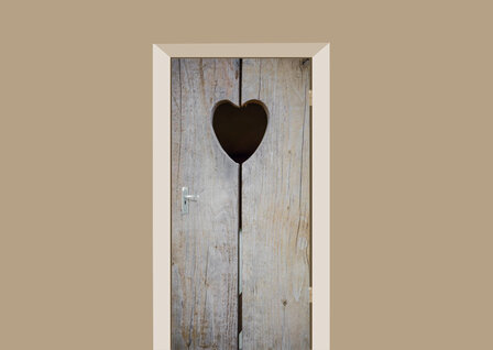 deursticker houten hart grijs