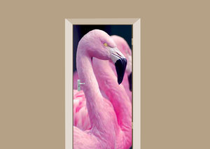 Deursticker roze flamingo's