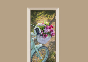 Deursticker fiets met bloemen