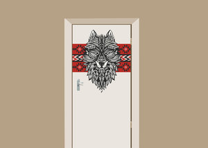 Deursticker bohemian wolf zwart wit