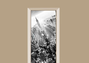 Deursticker skyline New York City zwart-wit