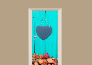 Deursticker houten deur met hart turquoise