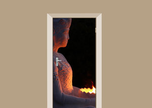 Deursticker Boeddha met vuur