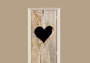 Deursticker houten deur met hart bruin