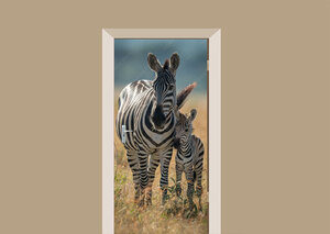Deursticker zebra met kleintje