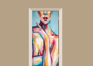 Deursticker schildering vrouw in kleur