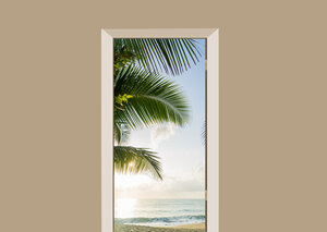Deursticker tropisch strand met palmbomen
